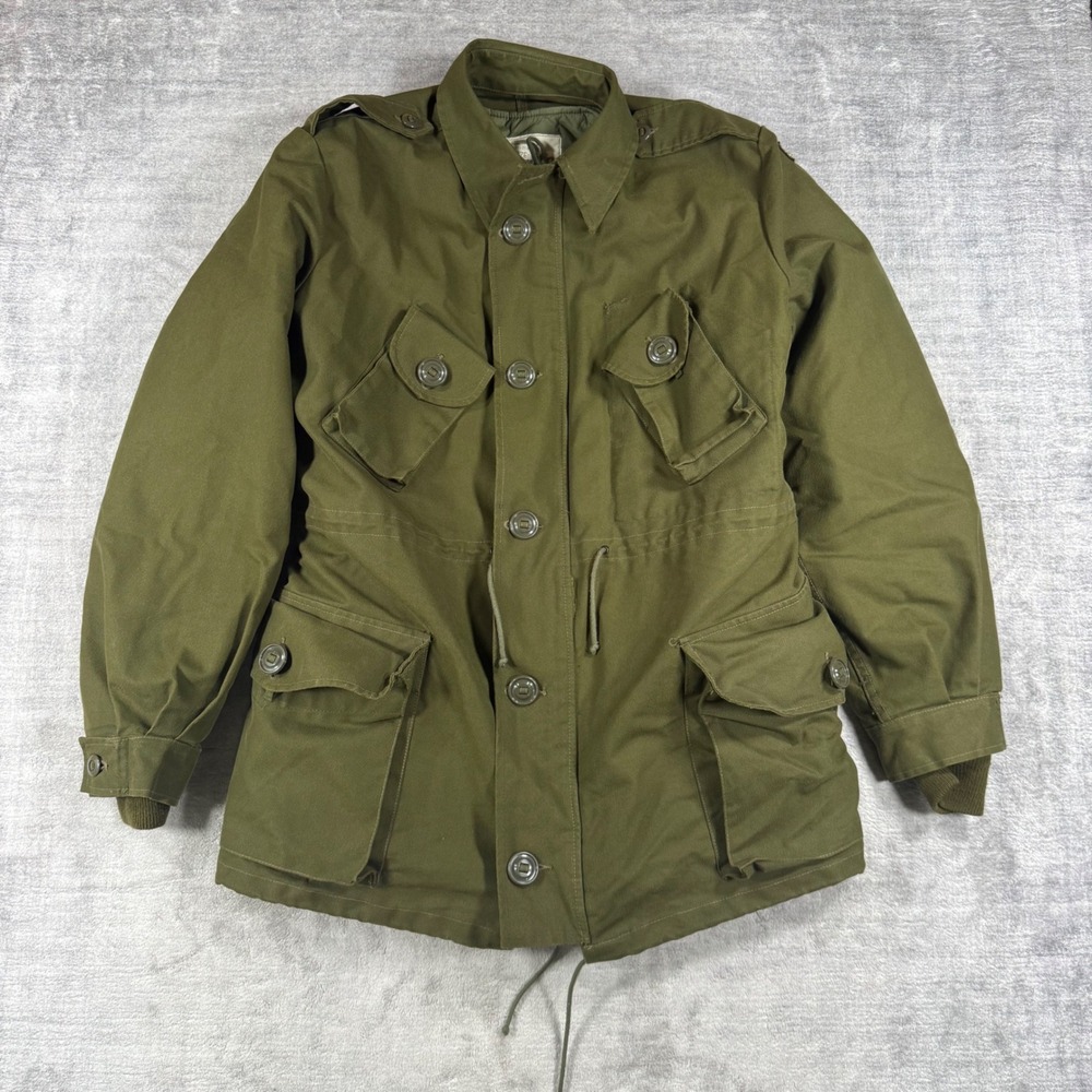 Vintage Military Field Jacket Mens 7142 Olive Drab MK II Combat Coat With Liner
